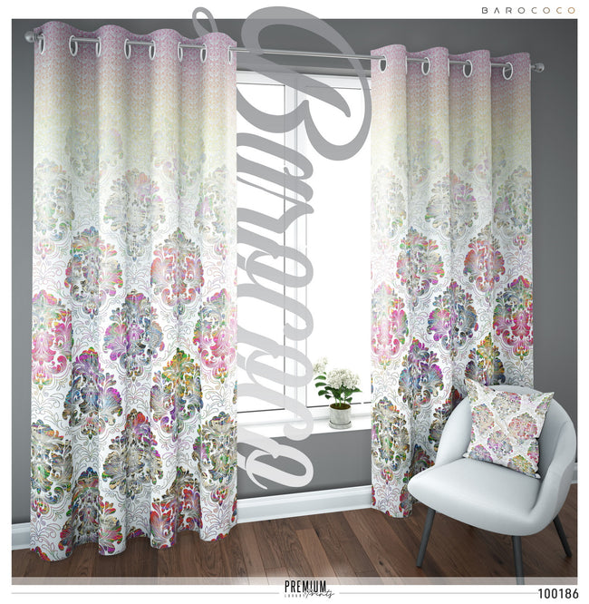 White Damask Pattern PREMIUM Curtain Panel. Available on 12 Fabrics, Heavy & Sheer, Made to Order. 100186