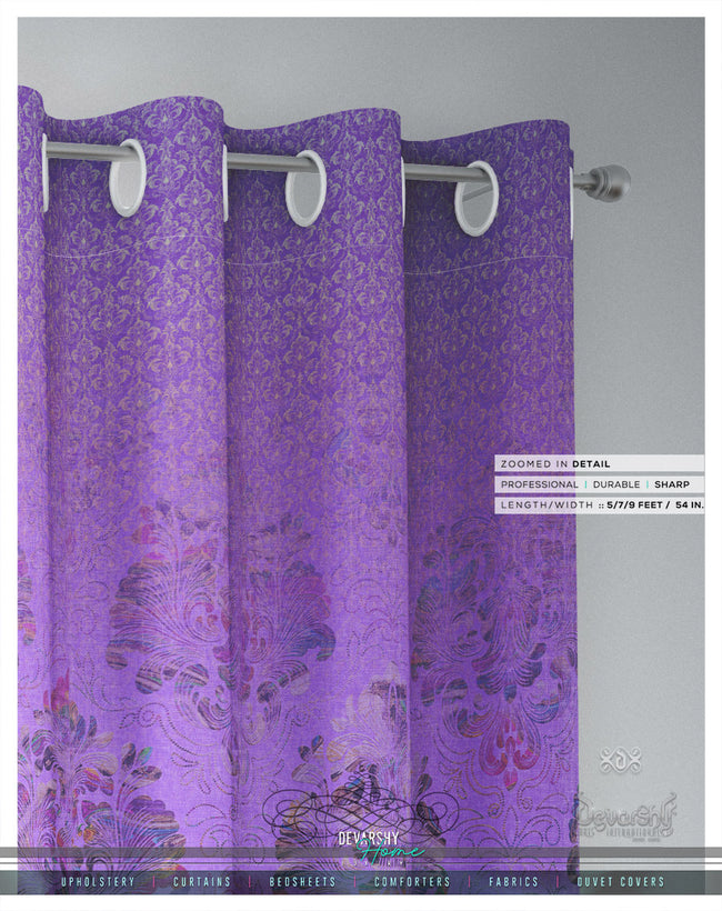 Lilac Damask Pattern PREMIUM Curtain Panel. Available on 12 Fabrics, Heavy & Sheer, Made to Order. 100189