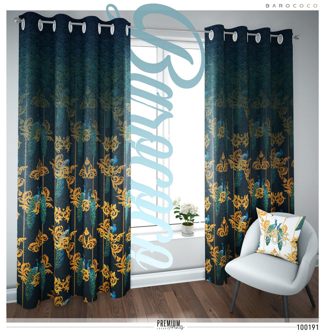 Teal Ornate Peacock PREMIUM Curtain Panel, Available on 12 Fabrics, Sheer & Heavy. Made to Order. 100191