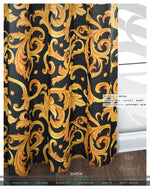 Black Baroque Golden Pattern Curtain Panel, 12 Fabric Options. Made to Order. Heavy And Sheer. 100192