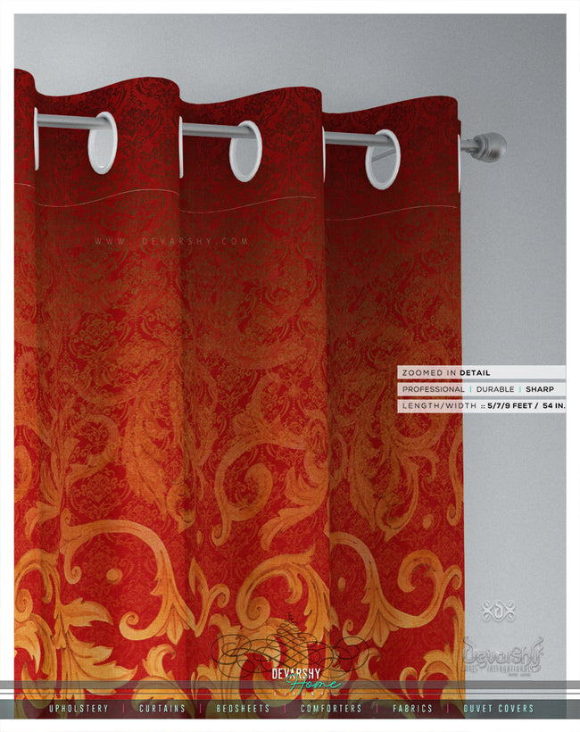 Scarlet Gold Pattern PREMIUM Curtain Panel. Available on 12 Fabric, Heavy & Sheer. Made to Order. 100197