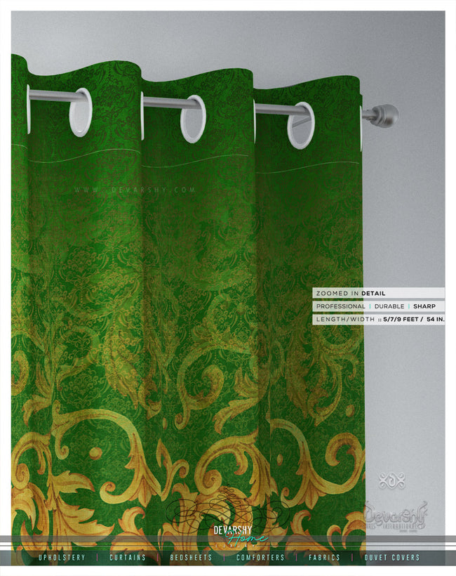 Green Gold Pattern PREMIUM Curtain Panel. Available on 12 Fabric, Heavy & Sheer. Made to Order. 100199