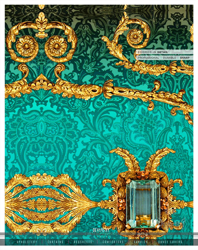 Decorous Baroque Green PREMIUM Curtain Panel. Available on 12 Fabrics. Made to Order. 100237