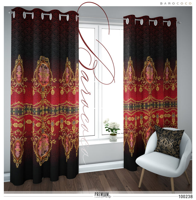 Maroon Luxury Baroque PREMIUM Curtain Panel. Available on 12 Fabrics. Heavy & Sheer. 100238