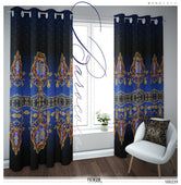 Decorous Blue Baroque PREMIUM Curtain Panel. Available on 12 Fabrics. Heavy & Sheer. 100239