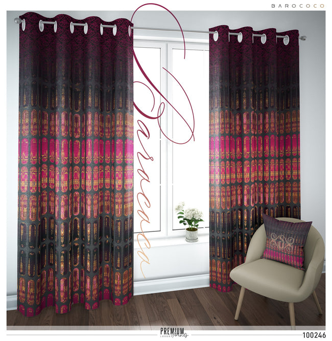 Baroque Fuchsia Pattern Curtain Panel. 12 Fabric Options. Made to Order. Heavy And Sheer. 100246