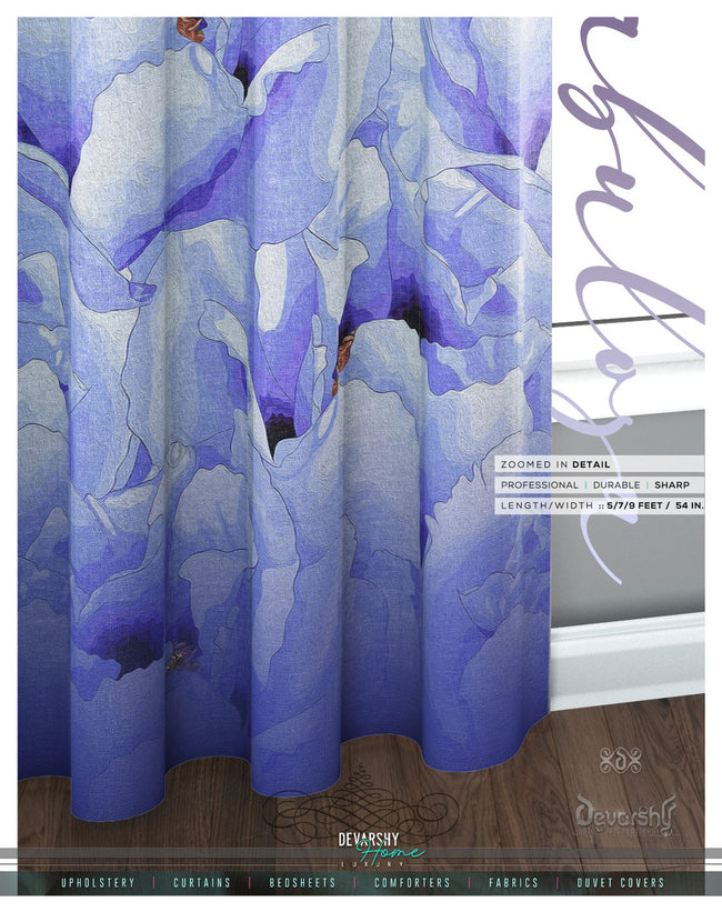 Lavender Painted Floral PREMIUM Curtain Panel. Available on 12 Fabrics. Made to Order. 10024