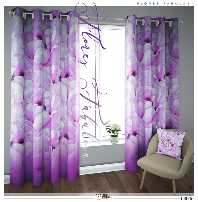 Fuchsia Painted Floral PREMIUM Curtain Panel. Available on 12 Fabrics. Made to Order. 10025