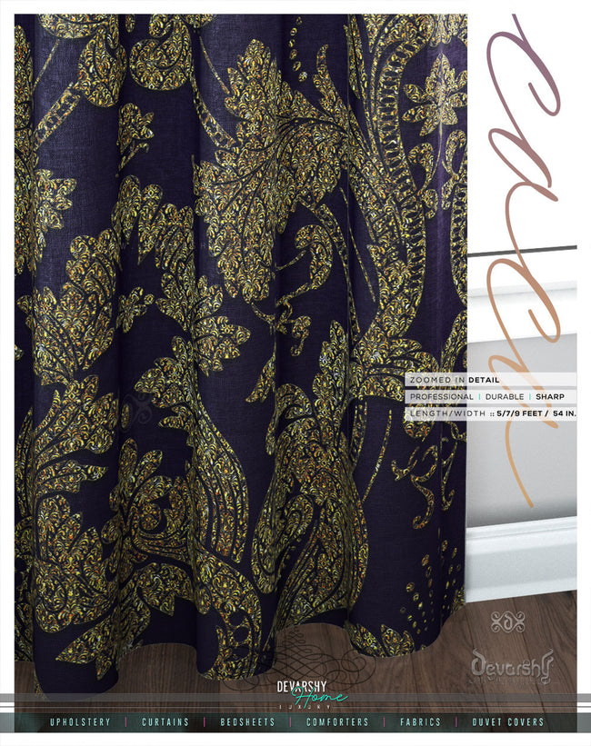 Luxurious Damask Navy PREMIUM Curtain Panel. Available on 12 Fabrics. Heavy & Sheer. 100260