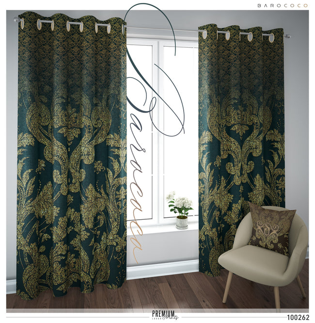 Teal Luxurious Damask PREMIUM Curtain Panel. Available on 12 Fabrics. Made to Order. 100262