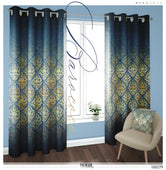 Ornate Blue Damask PREMIUM Curtain Panel. Available on 12 Fabrics. Made to Order. 100279
