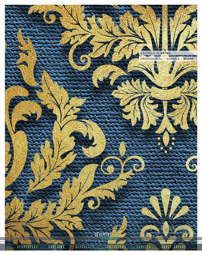 Ornate Blue Damask PREMIUM Curtain Panel. Available on 12 Fabrics. Made to Order. 100279
