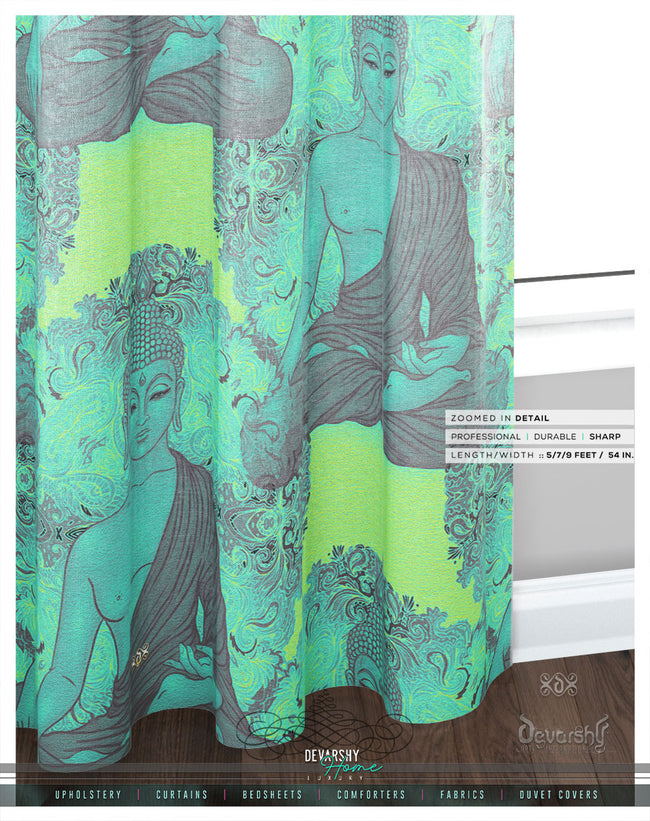 Meditating Buddha Turquoise PREMIUM Curtain Panel. Available on 12 Fabrics. Made to Order. 100285