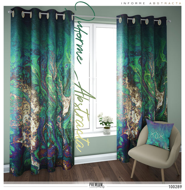 Green Abstract Art PREMIUM Curtain Panel, Available on 12 Fabrics, Made to Order. 100289