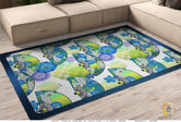 Oriental Print Cyan Area Rug, Available in 3 sizes | 10028G