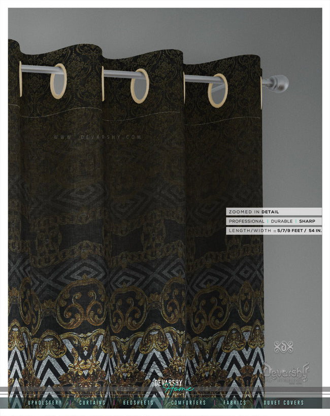 Ornamental Baroque Black PREMIUM Curtain Panel. Available on 12 Fabrics, Made to Order. 100302