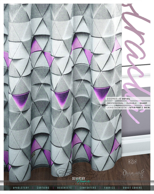 Lavender Triangulate 3D PREMIUM Curtain Panel. Available on 12 Fabrics. Made to Order. 100306