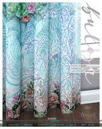 Organic Floral Print Aqua PREMIUM Curtain Panel. Available on 12 Fabrics. Made to Order. 100309