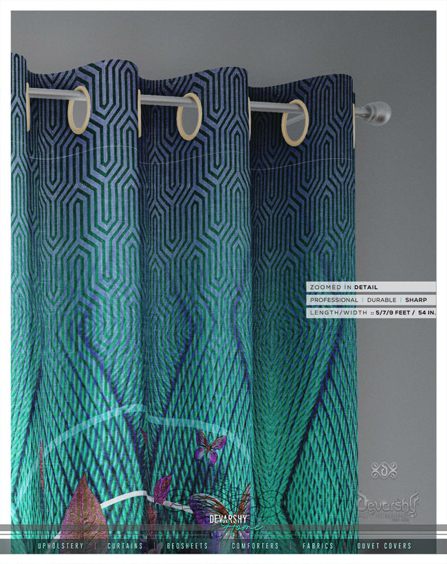 Turquoise Knitted Pattern PREMIUM Curtain Panel. Available on 12 Fabrics. Made to Order. 100312