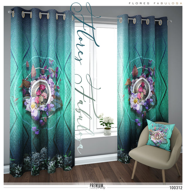 Turquoise Knitted Pattern PREMIUM Curtain Panel. Available on 12 Fabrics. Made to Order. 100312