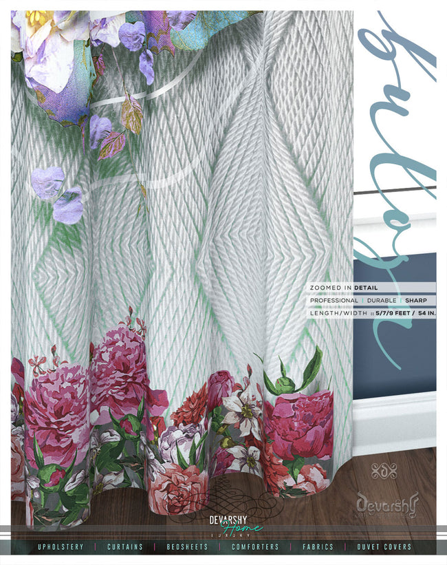 Knitted Pattern Floral Print PREMIUM Curtain Panel. Available on 12 Fabrics. Made to Order. 100313
