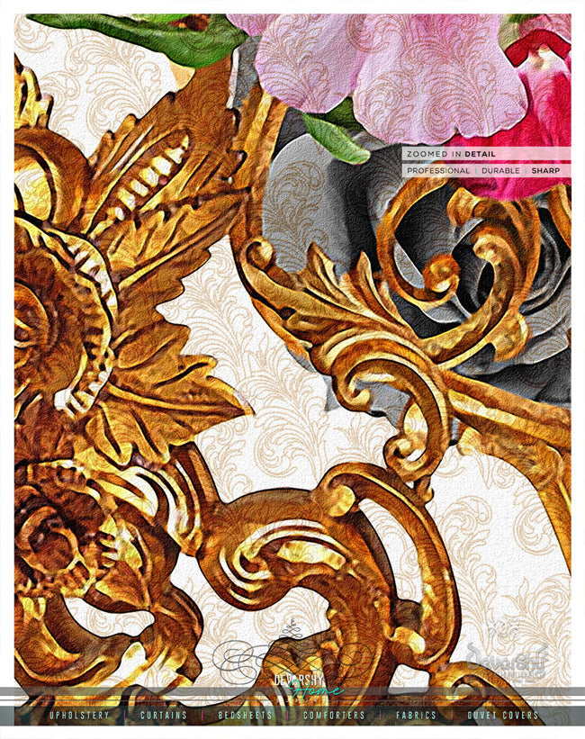 Golden Floral PREMIUM Curtain Panel. Made to Order on 12 Fabric Options - 100318