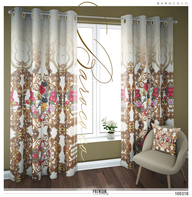 Golden Floral PREMIUM Curtain Panel. Made to Order on 12 Fabric Options - 100318