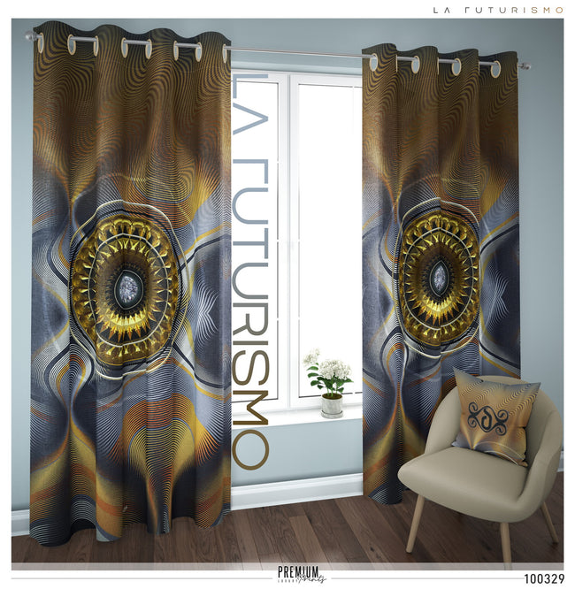 Brown Futuristic Design PREMIUM Curtain Panel. Available on 12 Fabrics. Made to Order. 100329