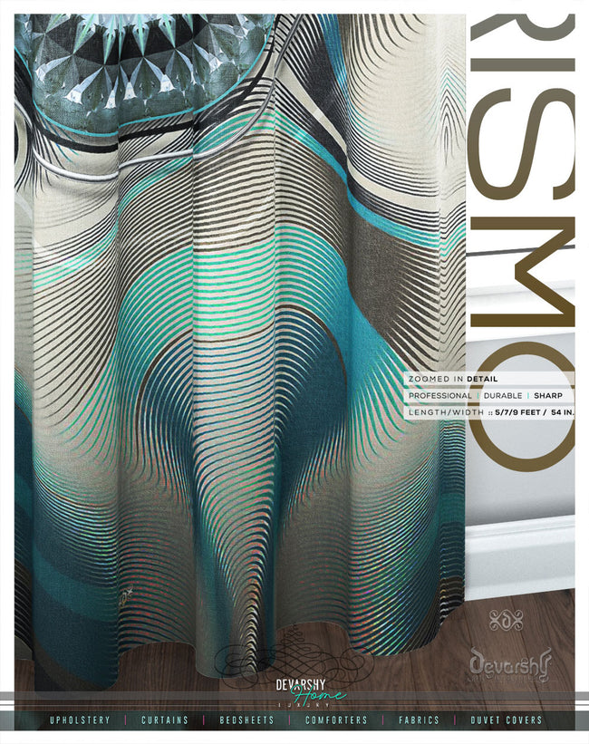 Blue Futuristic Design PREMIUM Curtain Panel. Available on 12 Fabrics. Made to Order. 100330