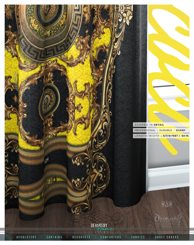 Opulence Of Sicily, Baroque Yellow PREMIUM Curtain. Available on 12 Fabrics. Made to Order. 100336