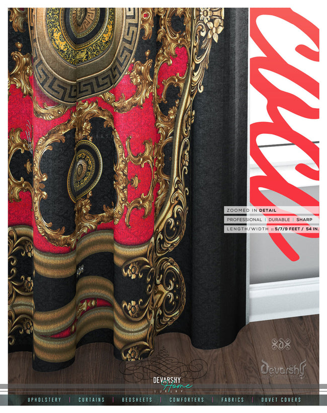 Opulence Of Sicily, Red Baroque PREMIUM Curtain. Available on 12 Fabrics. Made to Order. 100338