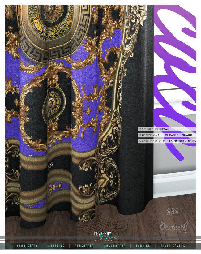 Opulence Of Sicily, Violet Baroque PREMIUM Curtain. Available on 12 Fabrics. Made to Order. 100339