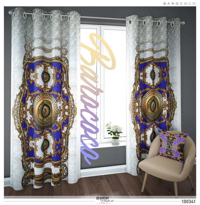 Opulence Of Sicily, White Baroque PREMIUM Curtain. Available on 12 Fabrics. Made to Order. 100341