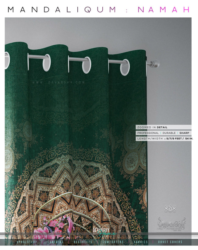 One Universe Green Mandala PREMIUM Curtain Panel. Available on 12 Fabrics. Made to Order. 100357C