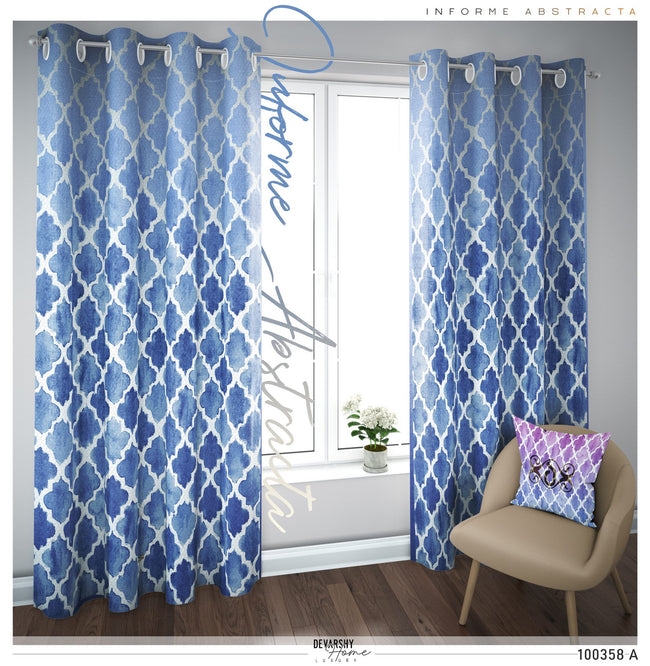 Indigo Ogee Pattern PREMIUM Curtain Panel. Available on 12 Fabrics. Made to Order. 100358A