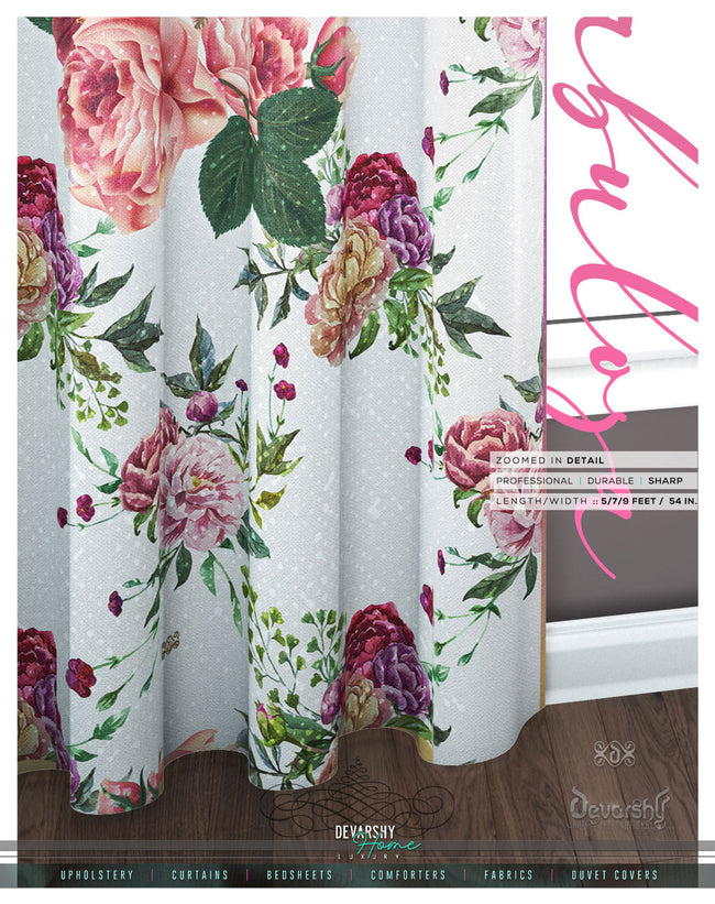 Beautiful Floral Print PREMIUM Curtain Panel. Available on 12 Fabrics. Made to Order. 100360