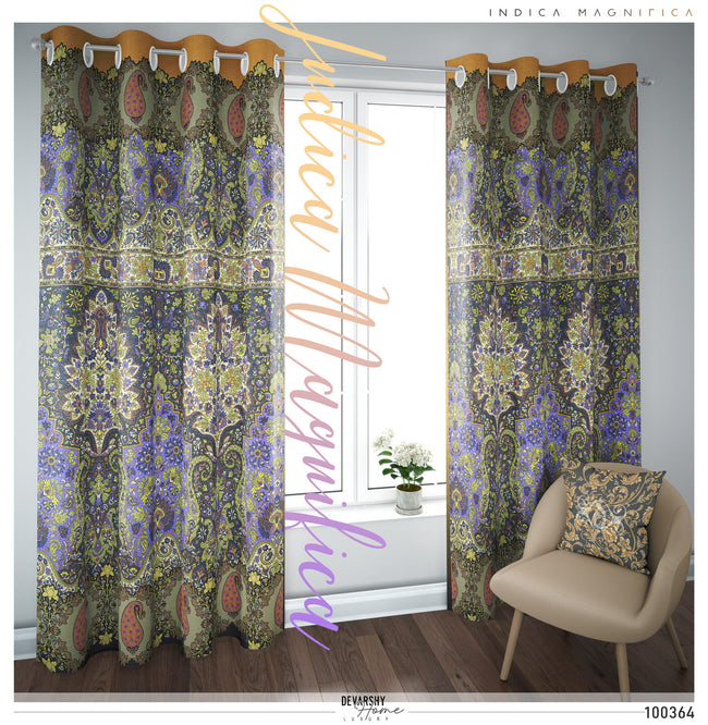Green Paisley Print PREMIUM Curtain Panel. Available on 12 Fabrics. Made to Order. 100364