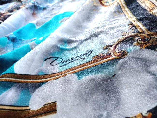 Royally Adorned Blue Printed Throw Blanket, Soft Fleece Blanket, Devarshy Home, PF - 029