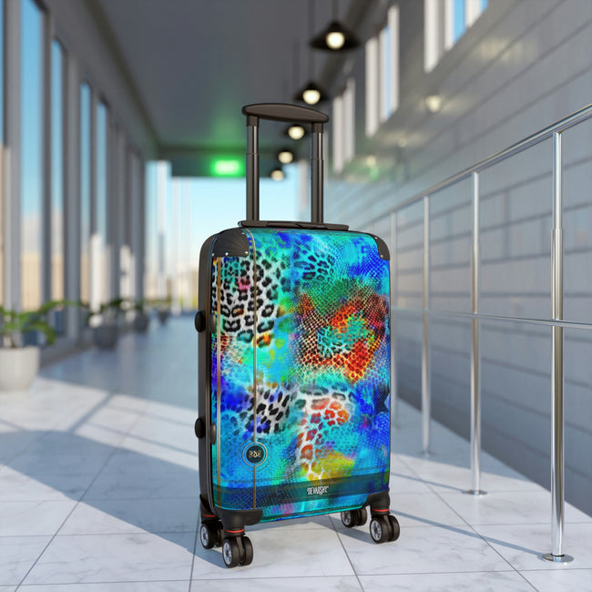 Turquoise Leopard Print Suitcase 3 Sizes Carry-on Suitcase Animal Print Luggage Blue Hard Shell Suitcase  | 0013