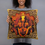 Devarshy Indica Magnifica Golden Ganesha Printed  Square Throw Pillow PF - 111C2