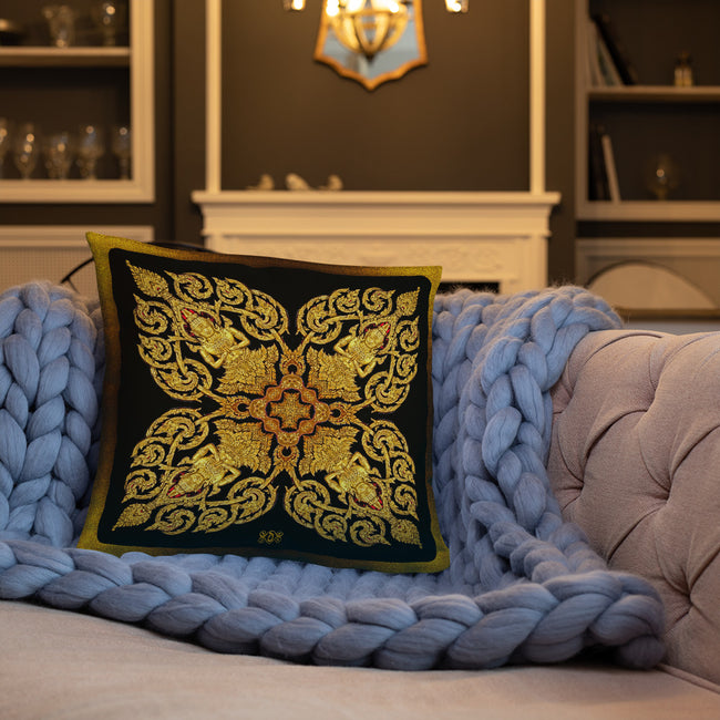 Devarshy NIRVANA ACHIEVED Golden Statue Printed Square Throw Pillow PF - 111C3