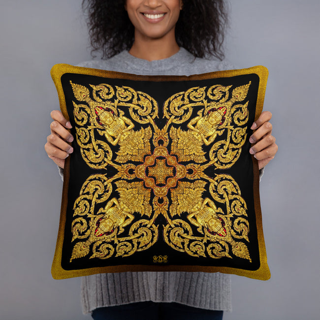 Devarshy NIRVANA ACHIEVED Golden Statue Printed Square Throw Pillow PF - 111C3