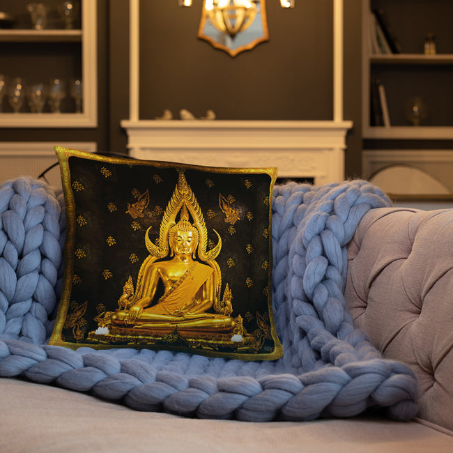 Devarshy NIRVANA ACHIEVED Golden Statue Printed Square Throw Pillow PF - 111C3