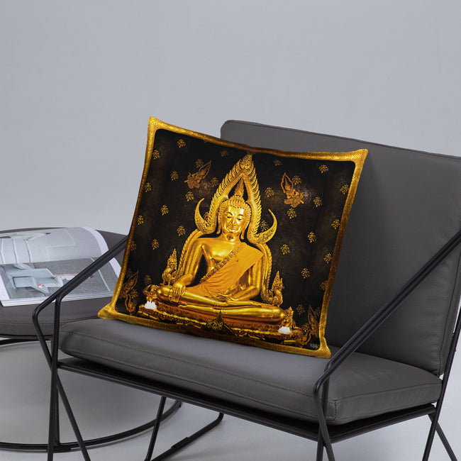 Devarshy NIRVANA ACHIEVED Golden Statue Printed Square Throw Pillow PF - 111C3