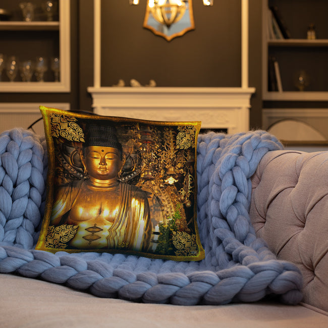 Devarshy NIRVANA ACHIEVED Golden Buddha Printed Square Throw Pillow PF - 111C6