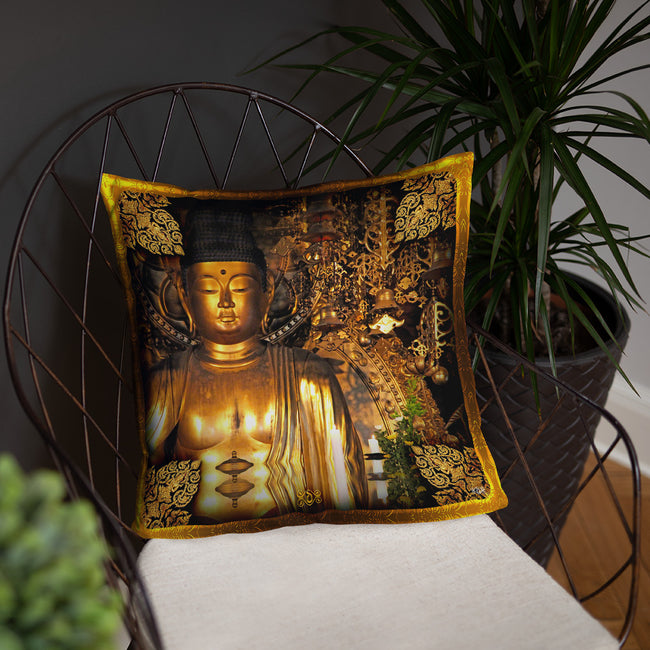 Devarshy NIRVANA ACHIEVED Golden Buddha Printed Square Throw Pillow PF - 111C6