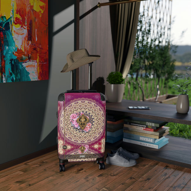 Fuchsia Mandala Suitcase 3 Sizes Carry-on Suitcase Pink Floral Luggage Hard Shell Travel Suitcase | 10357B