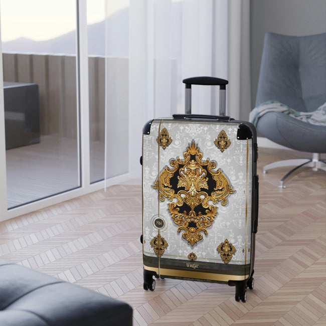 Baroque Medallion Suitcase 3 Sizes Carry-on Suitcase White Travel Luggage Hard Shell Suitcase | XTQ1003B