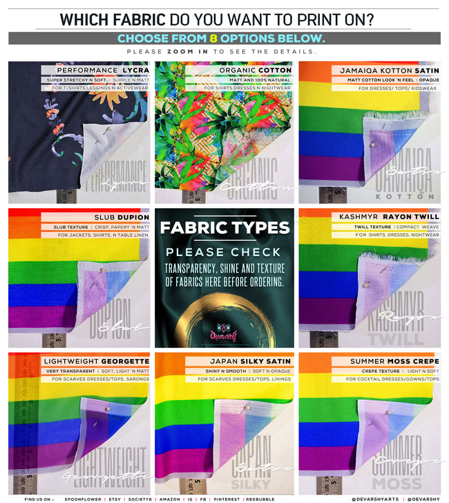 CUSTOM Print Apparel Fabric 3Metres | 8 Fabrics Options | Print your Design | Personalized Fabric By the Yard