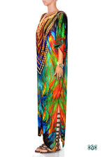 NATURE MORTE Colorful Feathers Devarshy Long Georgette Kimono Jacket - 002